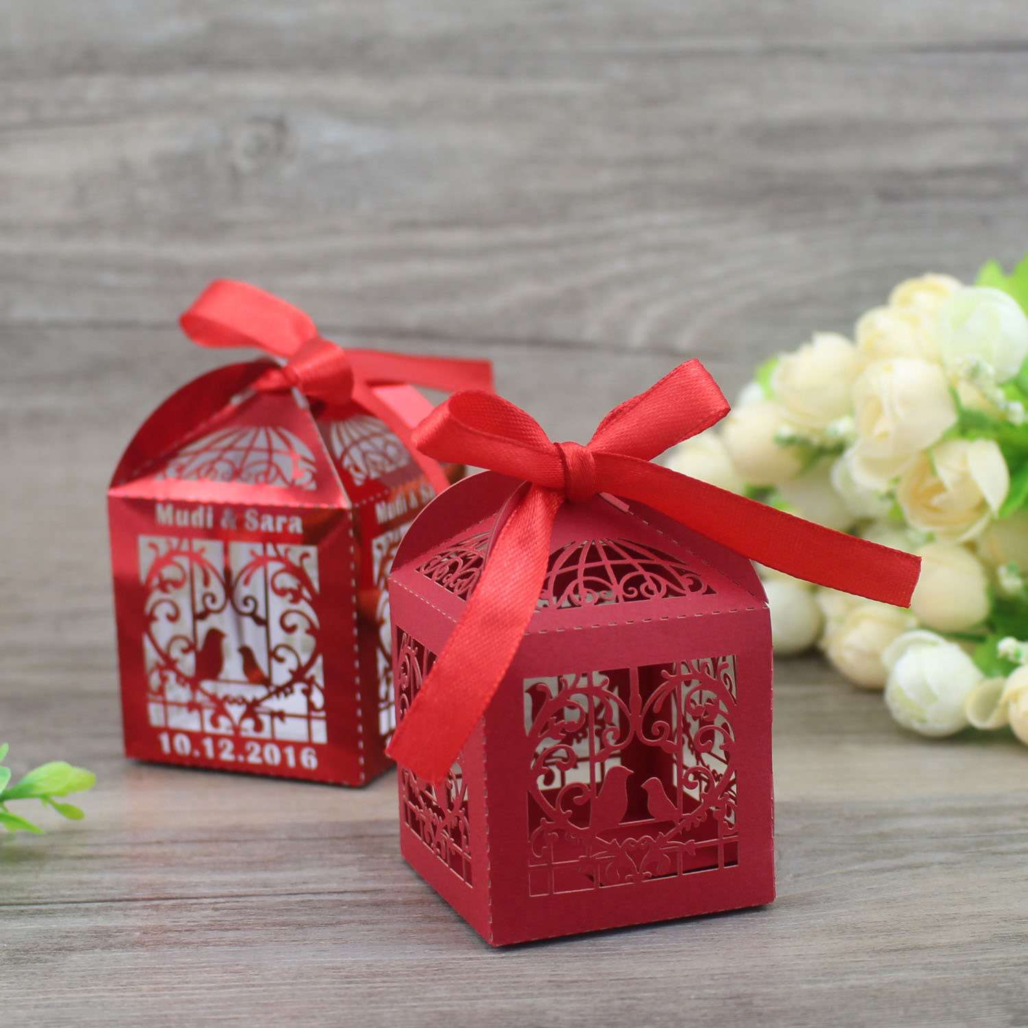 Wedding Box Customized Red Box with Ribbon Candy Box